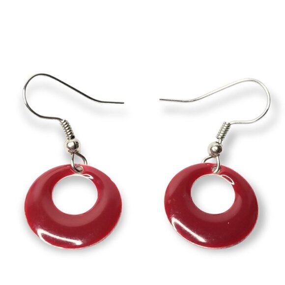 Circle Round Paint Drop Dangle Hanging Earrings - Picture 3 of 6